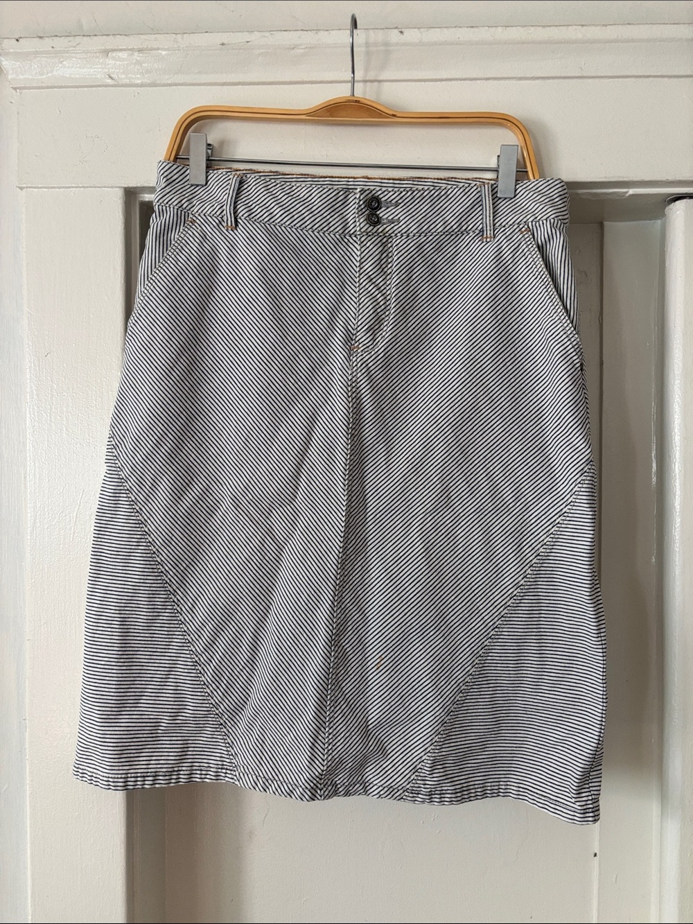 Pilcro and the Letterpress Black & White Diagonal Stripe A-Line Skirt